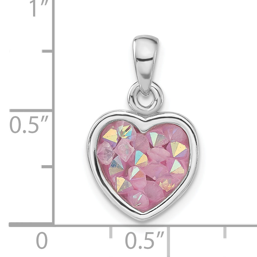 Sterling Silver Pink Crystal Heart Pendant
