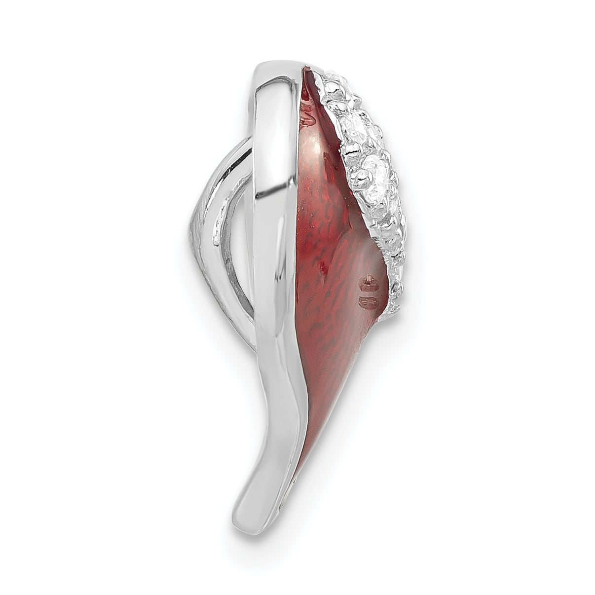 Sterling Silver Polished Red Enamel With CZ Slide Secondary image
