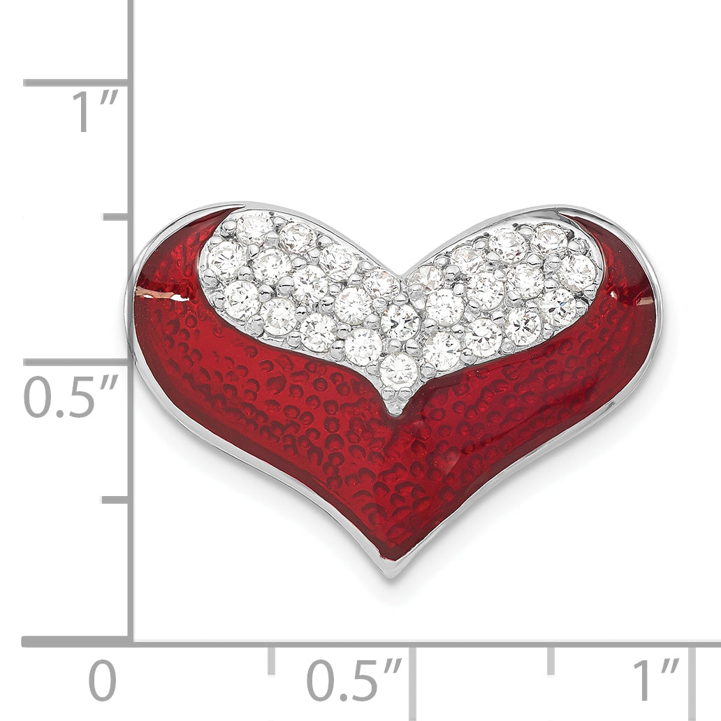 Sterling Silver Polished Red Enamel With CZ Slide