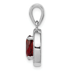 Sterling Silver Rhodium-plated w/ Dark Red & White CZ Oval Pendant