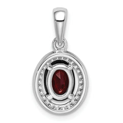 Sterling Silver Rhodium-plated w/ Dark Red & White CZ Oval Pendant