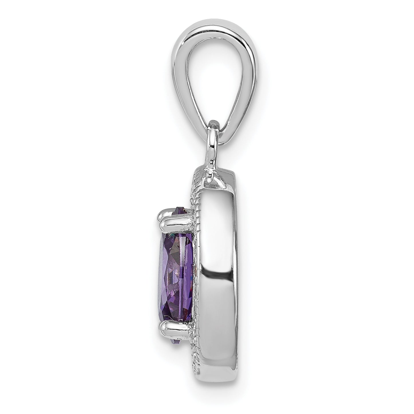 Sterling Silver Rhodium-plated w/ Purple & White CZ Oval Pendant Secondary image