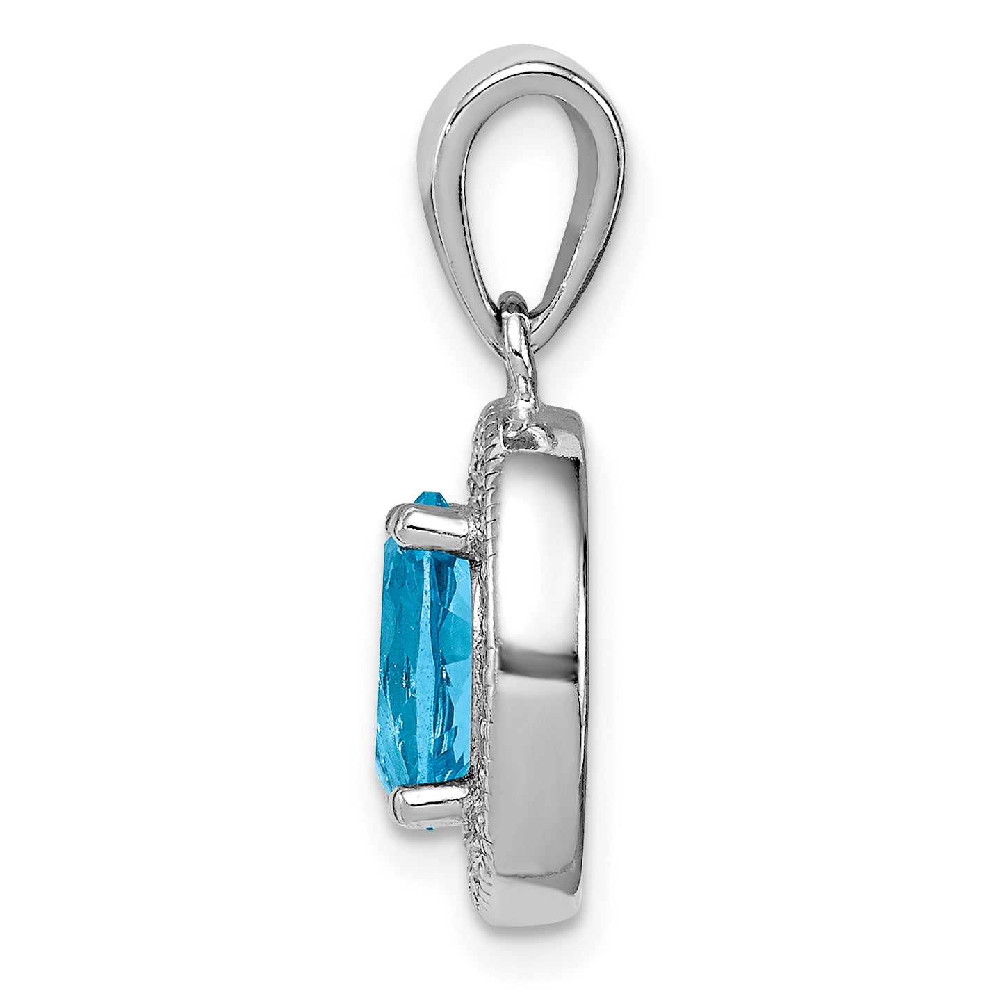 Sterling Silver Rhodium-plated w/ Light Blue & White CZ Oval Pendant Secondary image