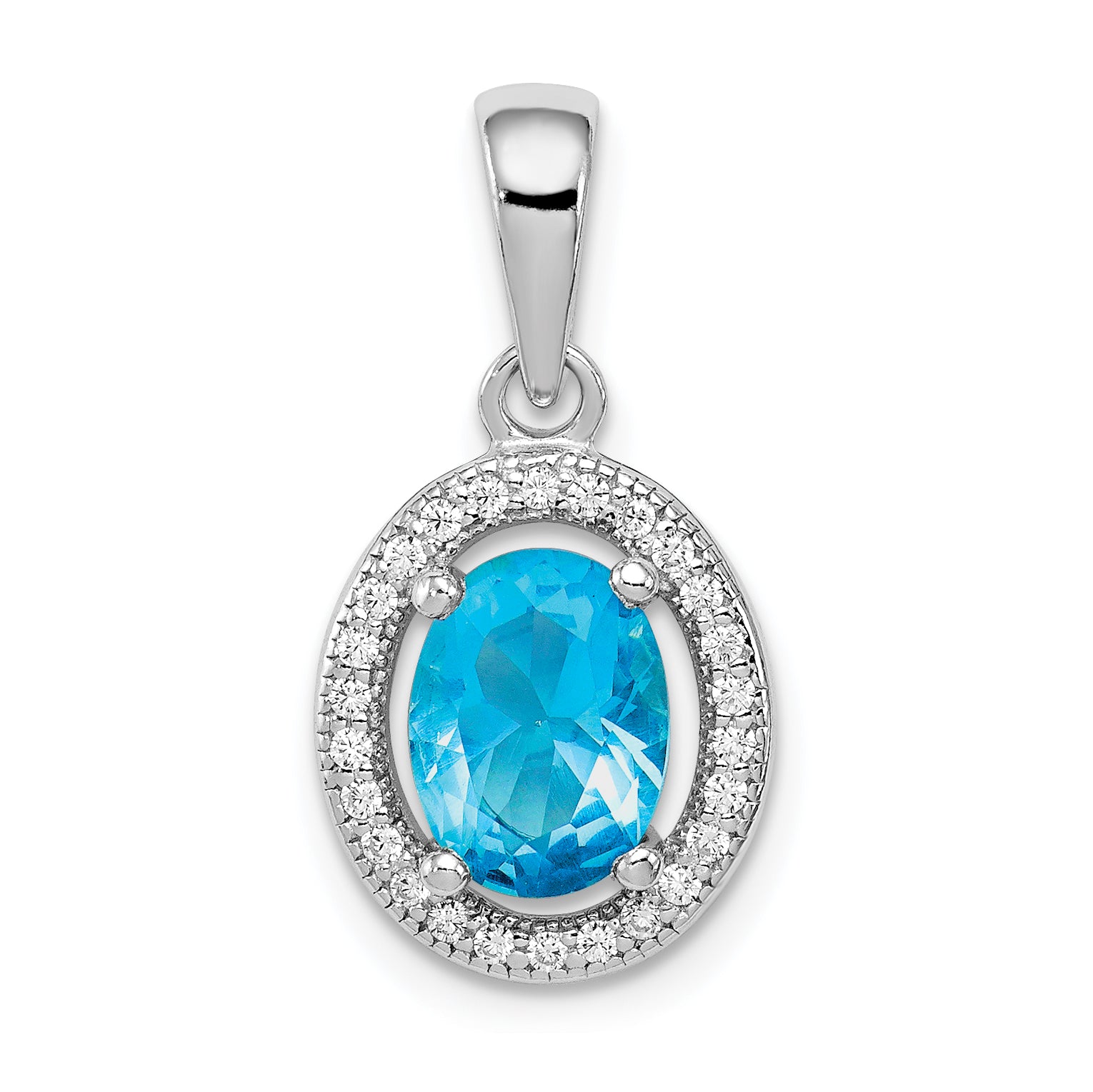 Sterling Silver Rhod-plated w/ Light Blue and White CZ Oval Pendant Main image