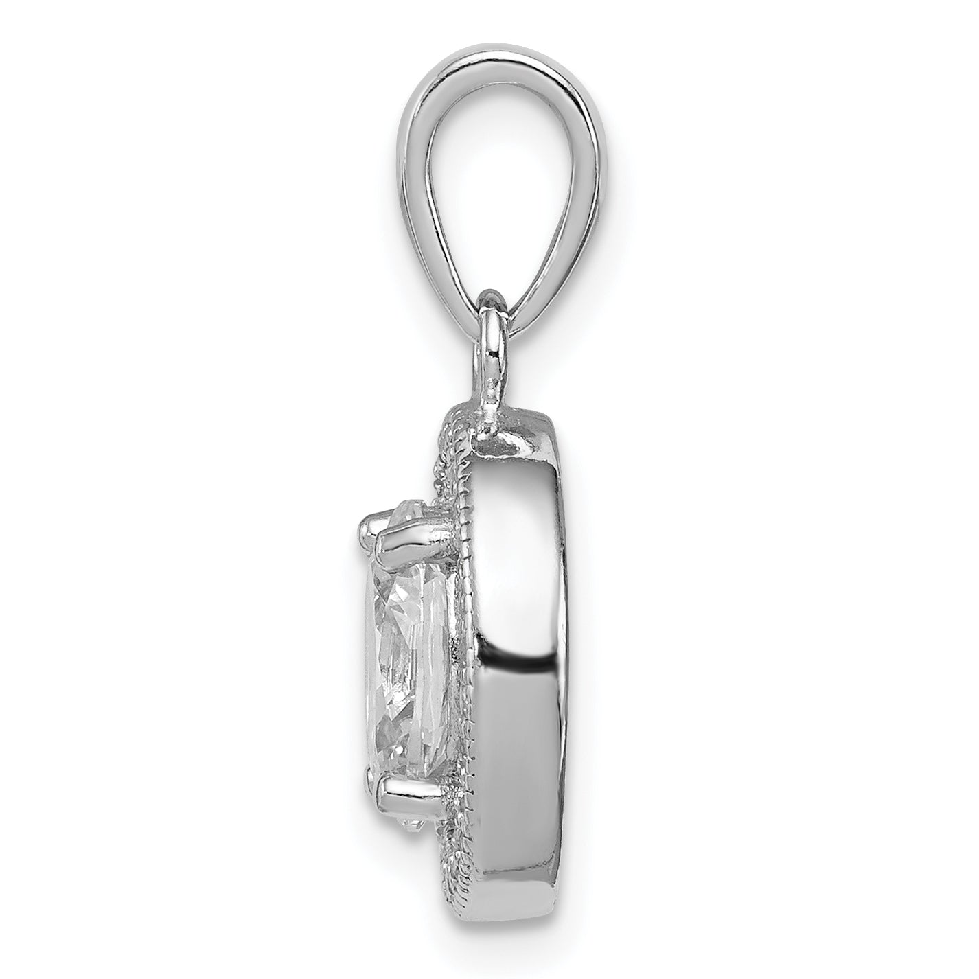 Sterling Silver Rhodium-plated w/ CZ Oval Pendant Secondary image