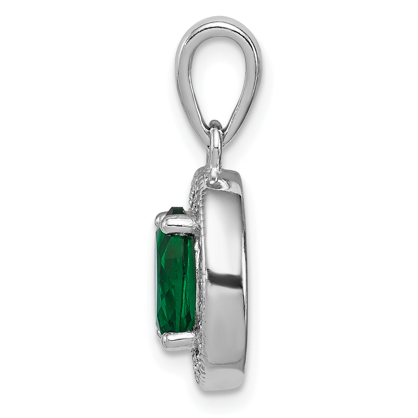 Sterling Silver Rhodium-plated w/ Green & White CZ Oval Pendant Secondary image