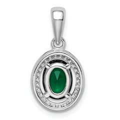Sterling Silver Rhodium-plated w/ Green & White CZ Oval Pendant