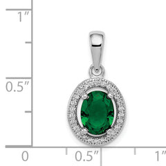Sterling Silver Rhodium-plated w/ Green & White CZ Oval Pendant