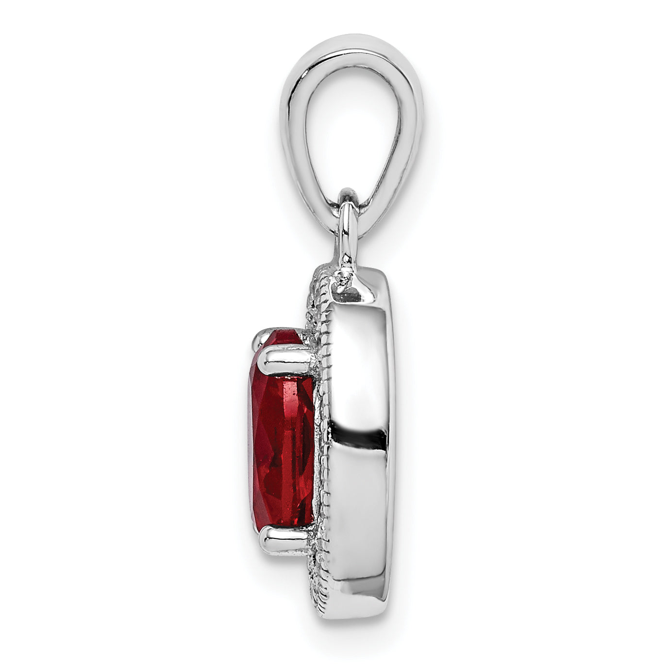 Sterling Silver Rhodium-plated w/ Red & White CZ Oval Pendant