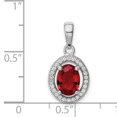 Sterling Silver Rhodium-plated w/ Red & White CZ Oval Pendant