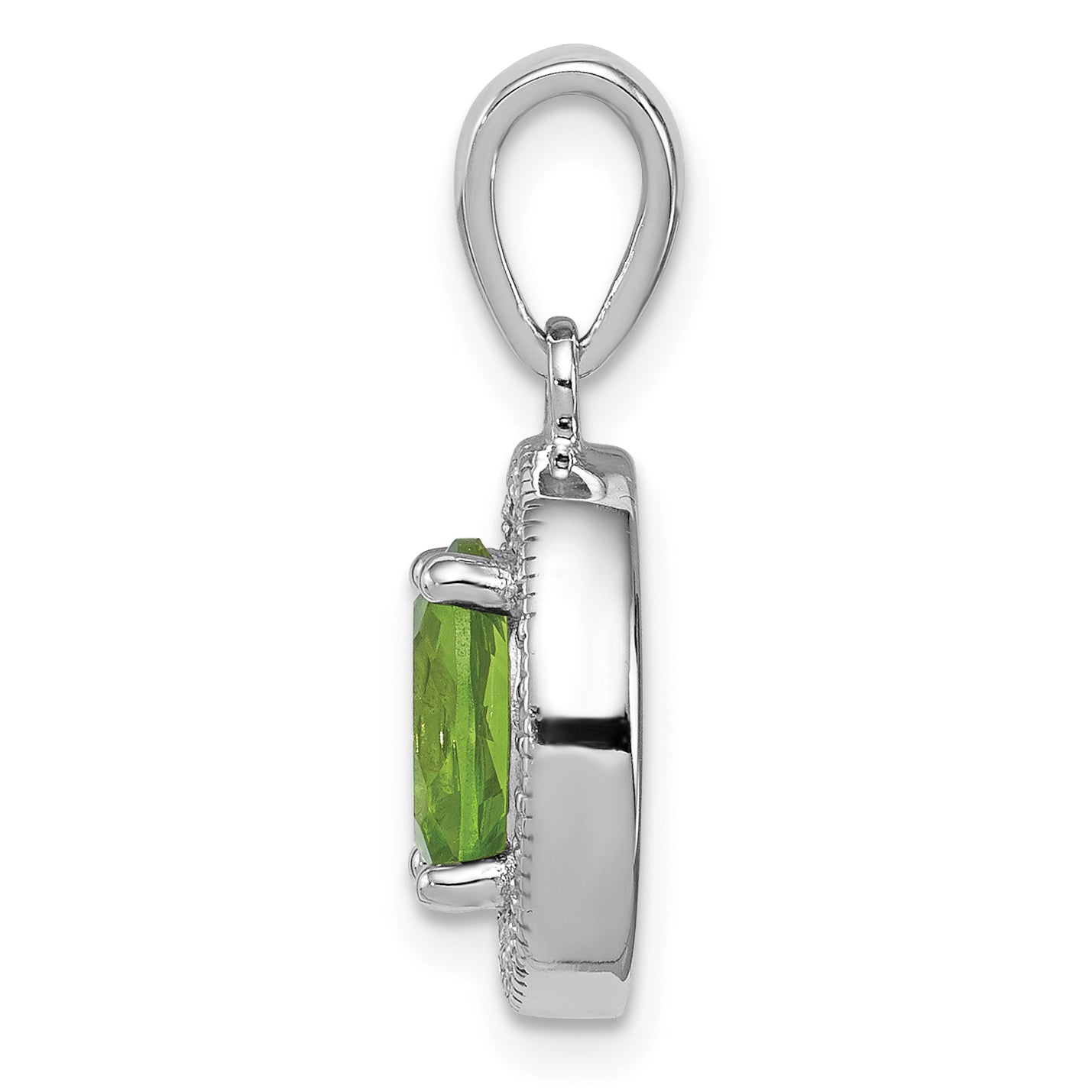 Sterling Silver Rhodium-plated w/ Light Green & White CZ Oval Pendant Secondary image