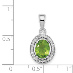 Sterling Silver Rhodium-plated w/ Light Green & White CZ Oval Pendant
