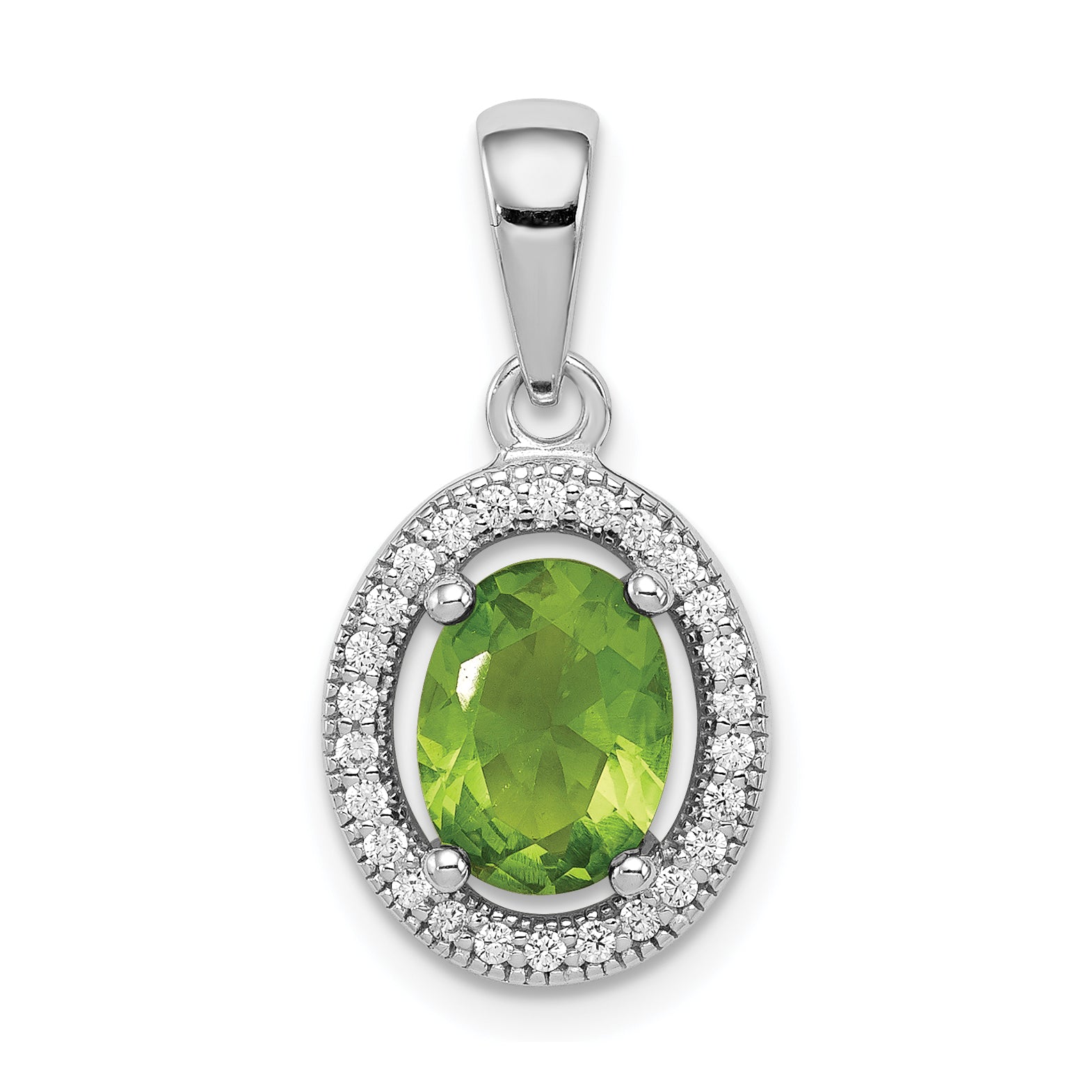 Sterling Silver Rhod-plated Light Green and White CZ Oval Pendant Main image