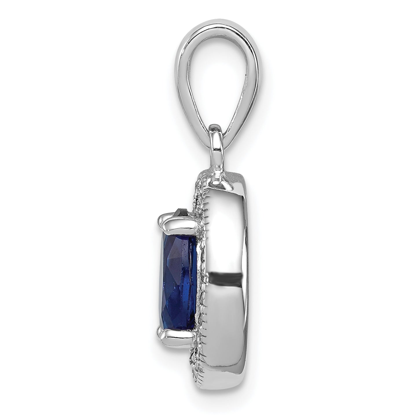 Sterling Silver Rhodium-plated w/ Dark Blue & White CZ Oval Pendant Secondary image