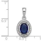 Sterling Silver Rhodium-plated w/ Dark Blue & White CZ Oval Pendant