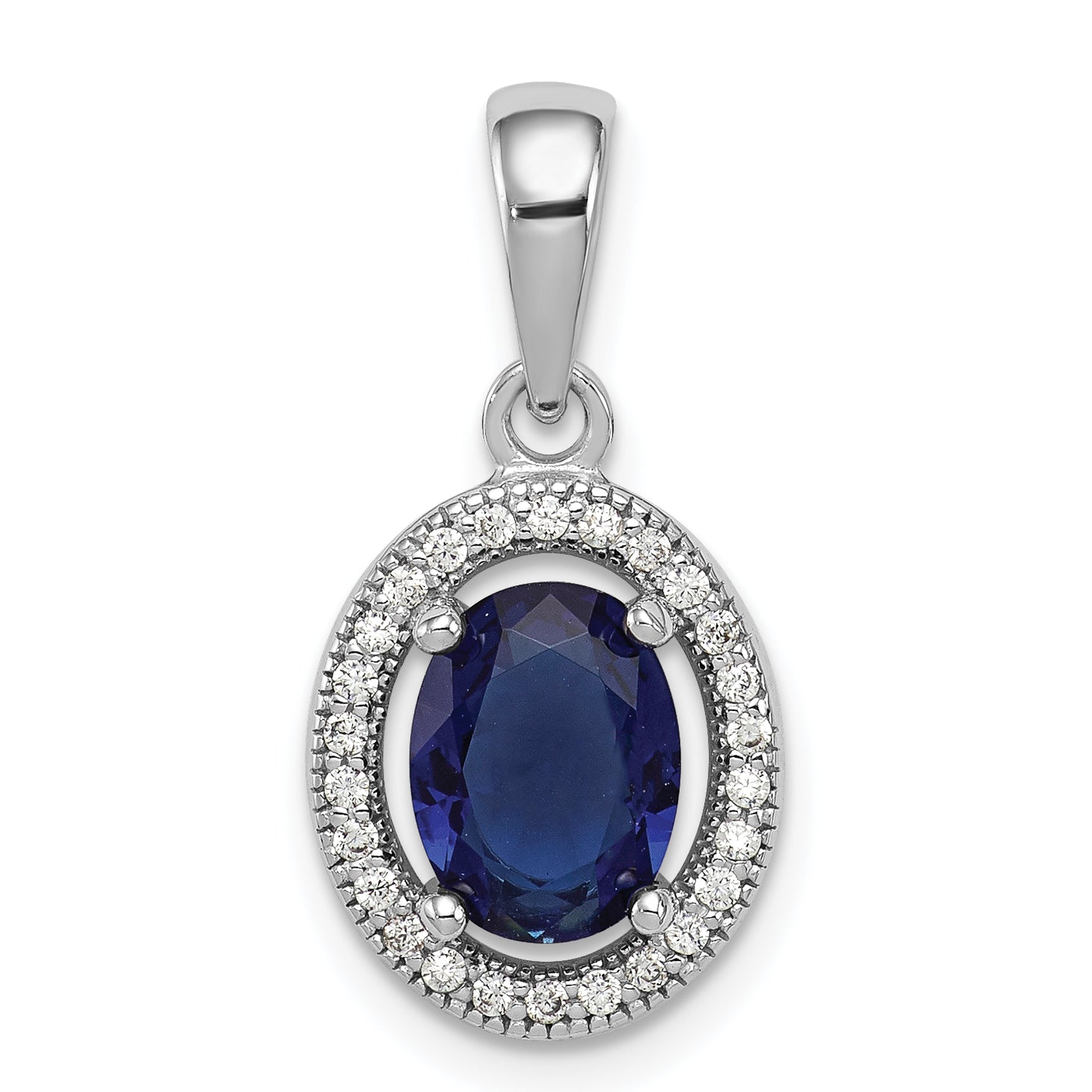 Sterling Silver Rhod-plated Dark Blue and White CZ Oval Pendant Main image
