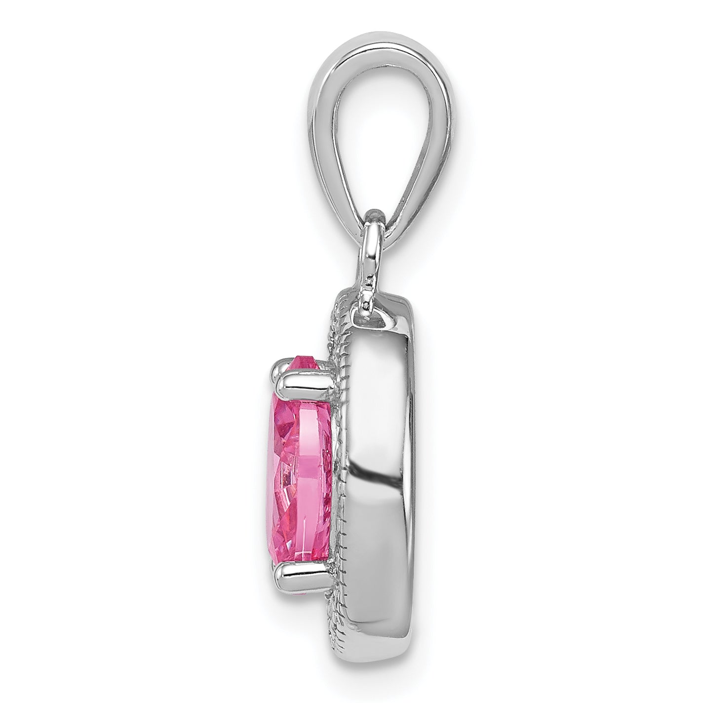 Sterling Silver Rhodium-plated w/ Pink & White CZ Oval Pendant