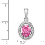 Sterling Silver Rhodium-plated w/ Pink & White CZ Oval Pendant
