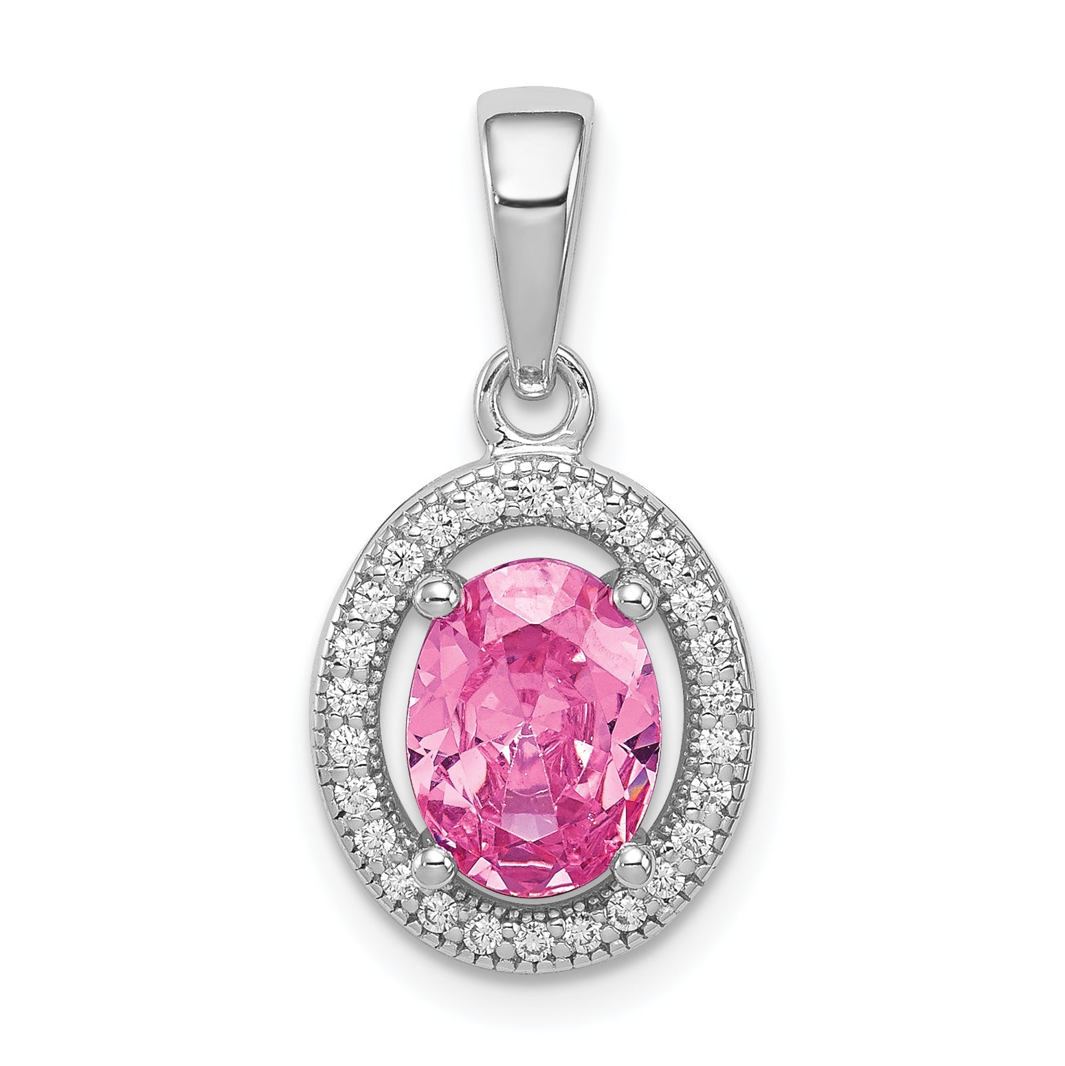 Sterling Silver Rhod-plated Pink and White CZ Oval Pendant Main image
