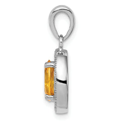 Sterling Silver Rhodium-plated w/ Yellow & White CZ Oval Pendant