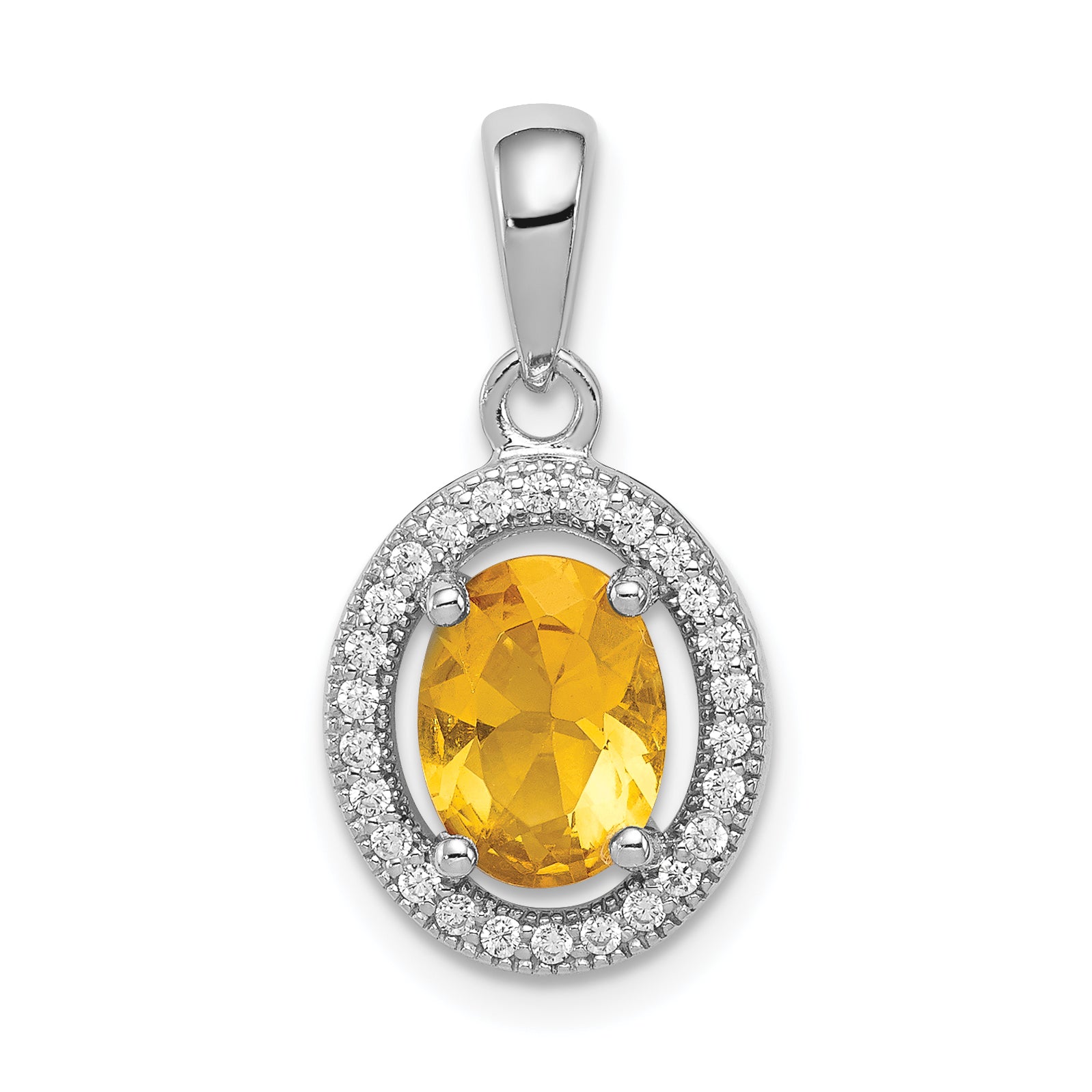 Sterling Silver Rhod-plated Yellow and White CZ Oval Pendant Main image