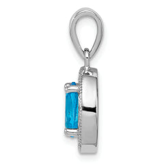 Sterling Silver Rhodium-plated w/ Blue & White CZ Oval Pendant