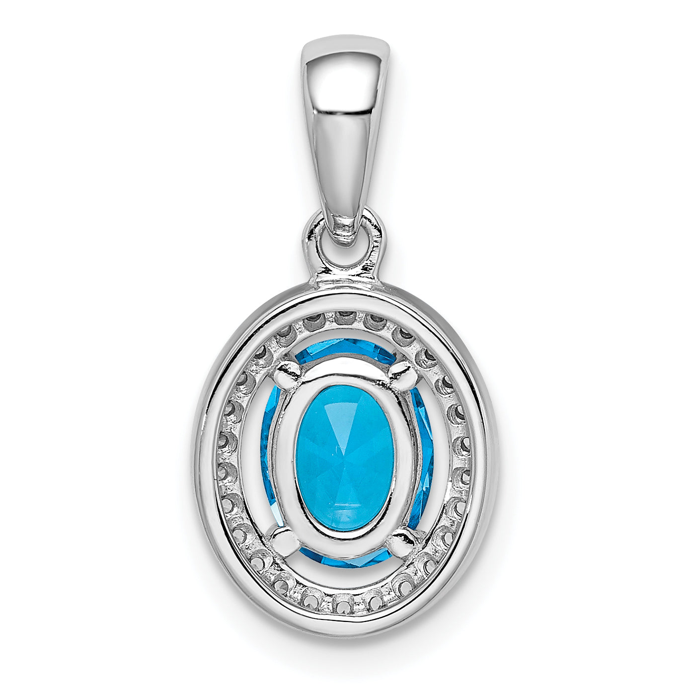 Sterling Silver Rhodium-plated w/ Blue & White CZ Oval Pendant