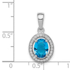 Sterling Silver Rhodium-plated w/ Blue & White CZ Oval Pendant