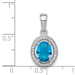 Sterling Silver Rhodium-plated w/ Blue & White CZ Oval Pendant