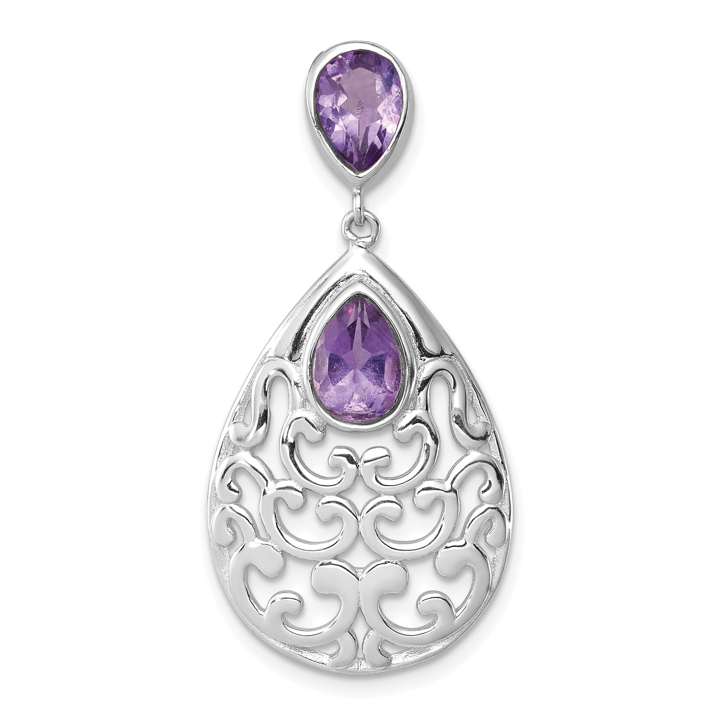 Sterling Silver Rhodium-plated Polished Amethyst Pendant Main image