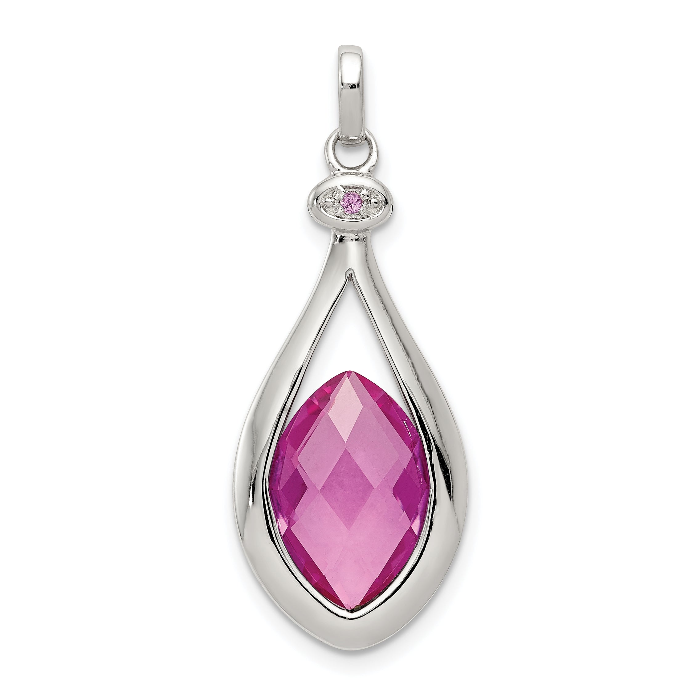 Sterling Silver Rhod-plated Synthetic Red Fancy-cut Marquise Pendant Main image