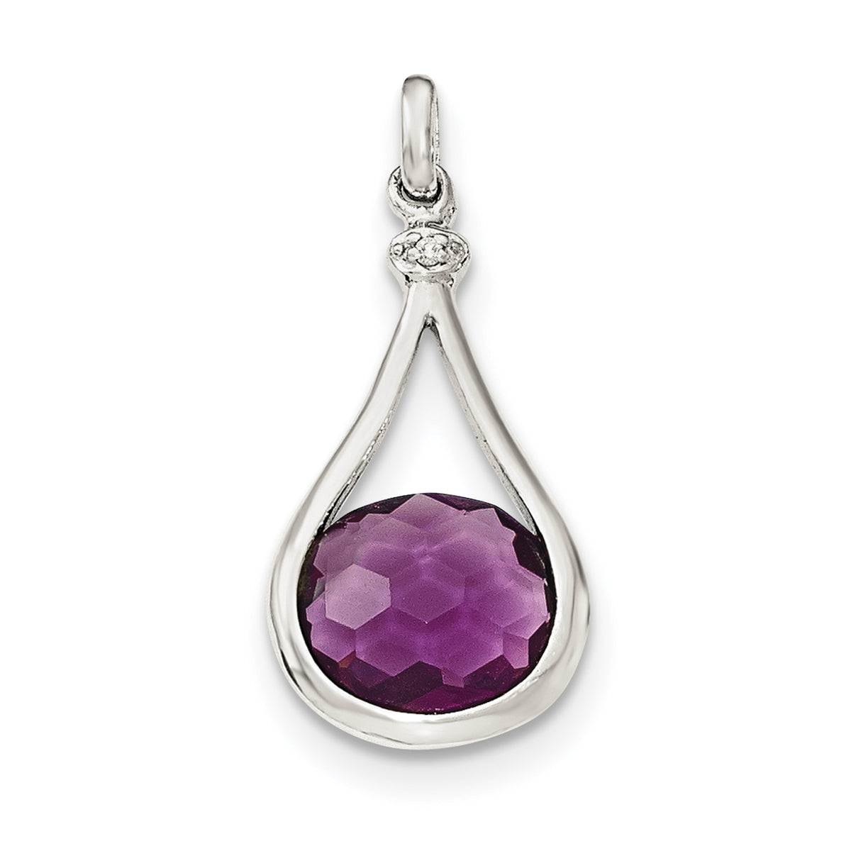 Sterling Silver Polished with Glass and CZ Pendant