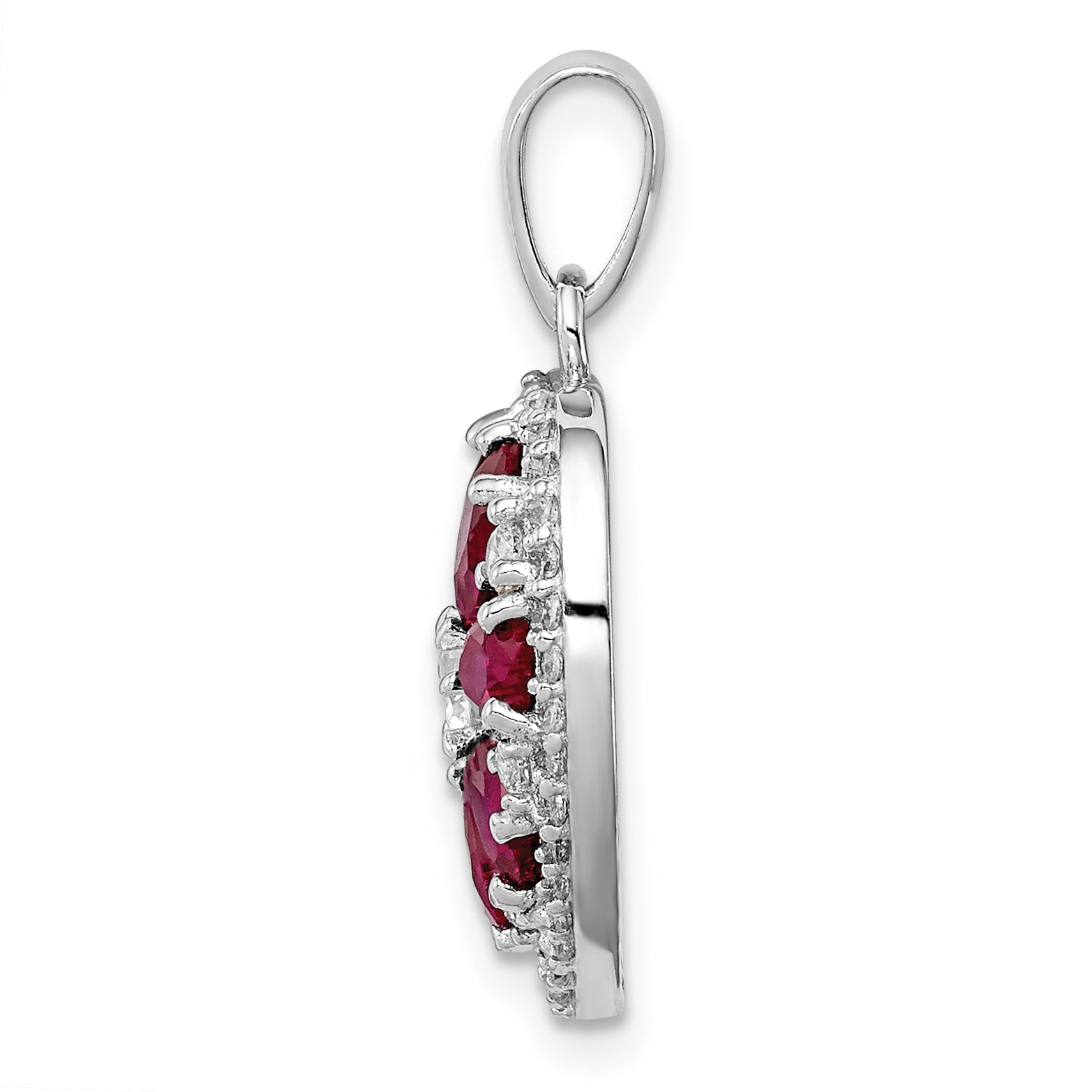 Sterling Silver Polished with CZ and Syn. Ruby Heart Pendant