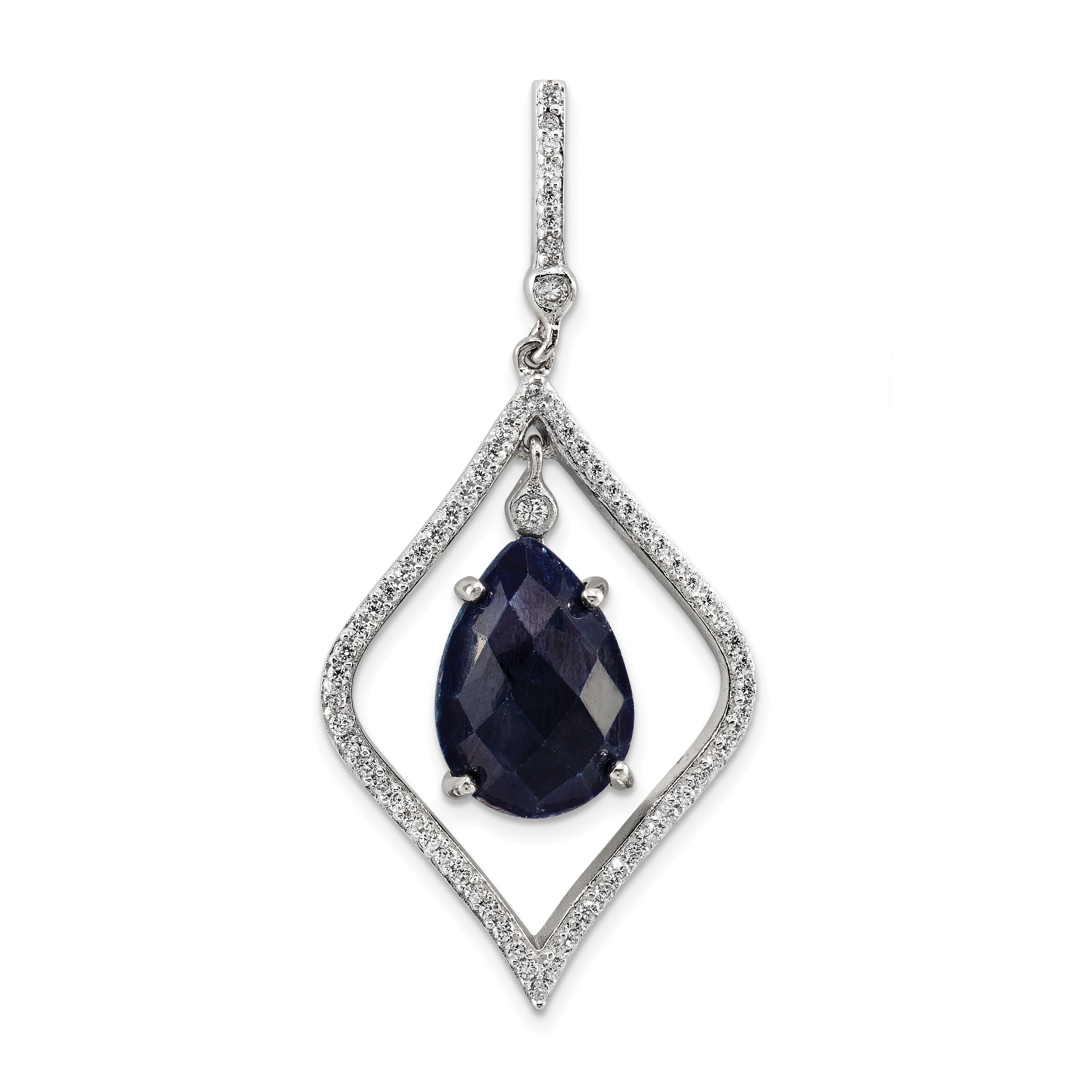 Sterling Silver with Blue Corundum and CZ Pendant Main image