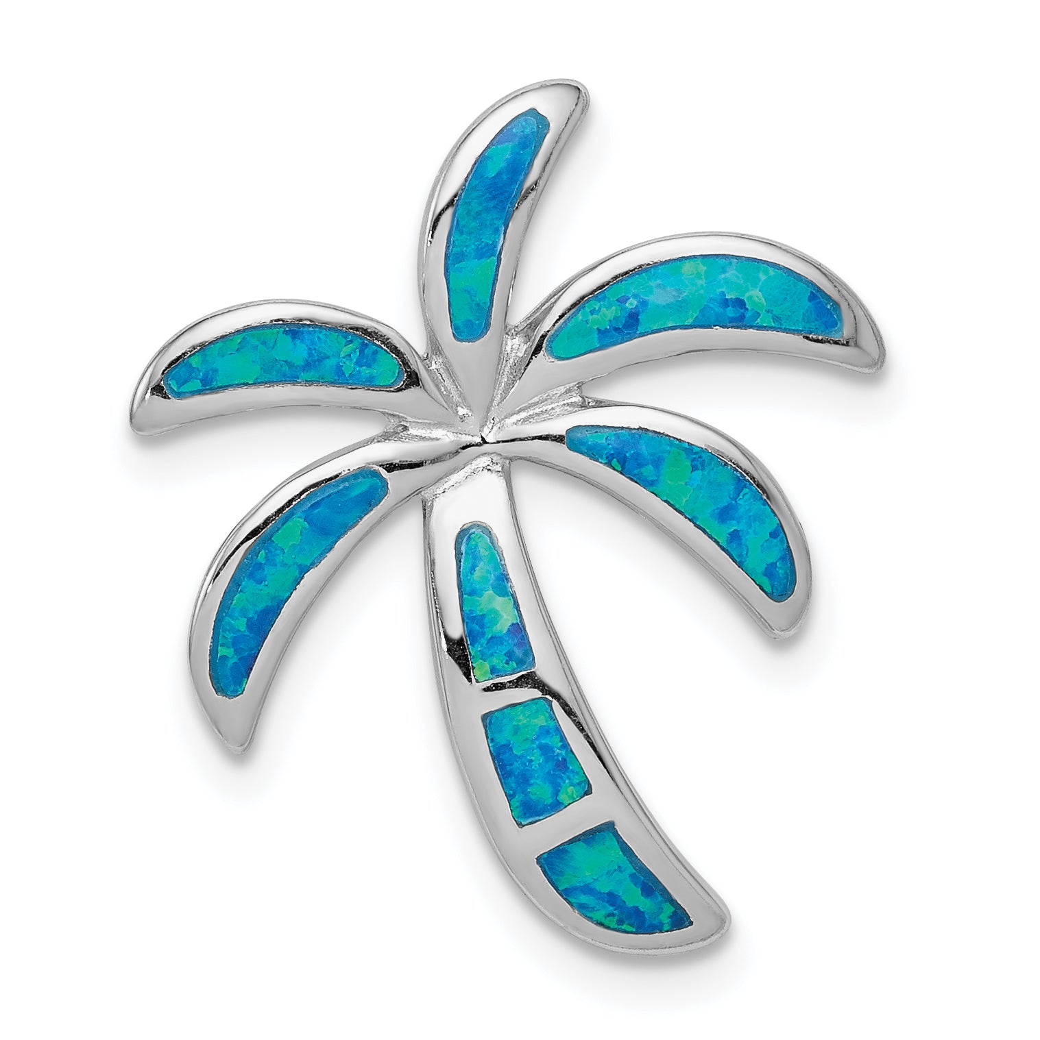 Sterling Silver Rhodium Created Blue Opal Palm Tree Slide Main image