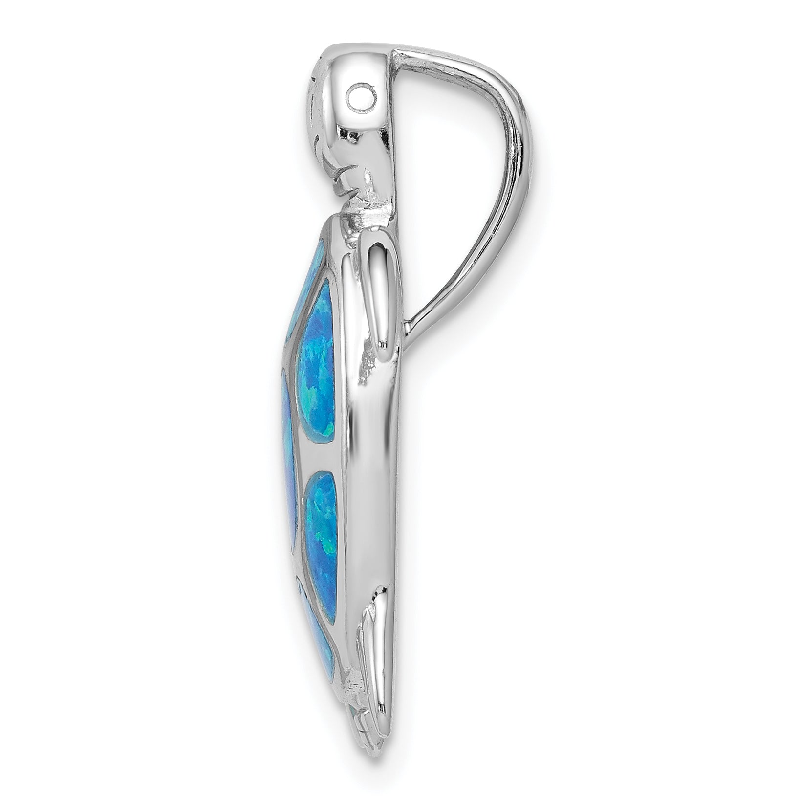 Sterling Silver Rhodium Created Blue Opal Turtle Slide Secondary image