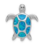 Sterling Silver Rhodium Created Blue Opal Turtle Slide