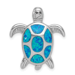 Sterling Silver Rhodium Created Blue Opal Turtle Slide
