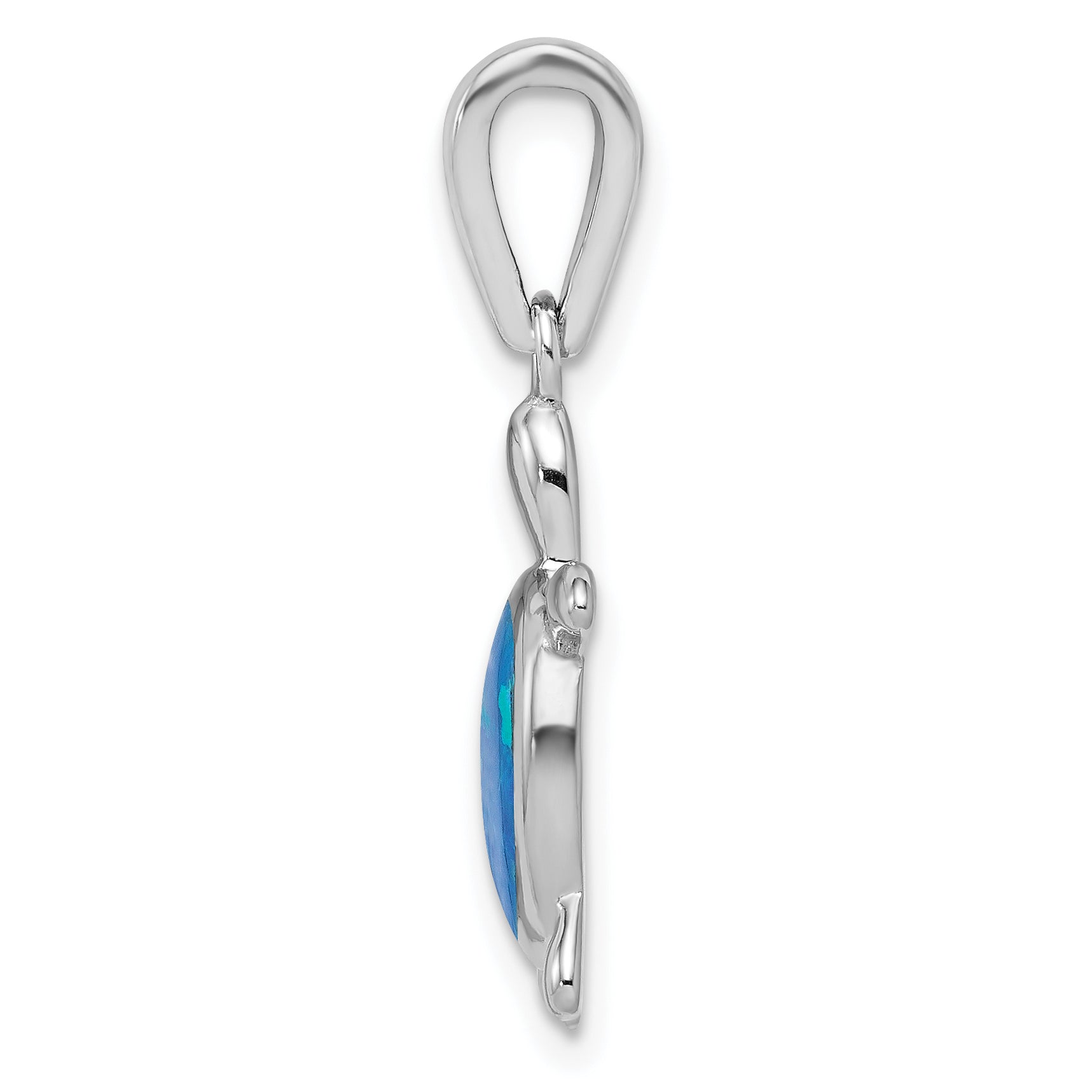 Sterling Silver Rhodium Created Blue Opal Turtle Pendant Secondary image
