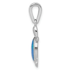 Sterling Silver Rhodium Created Blue Opal Turtle Pendant