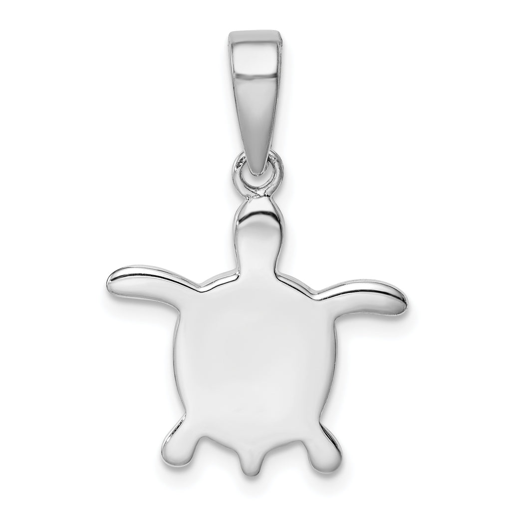 Sterling Silver Rhodium Created Blue Opal Turtle Pendant