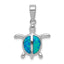 Sterling Silver Rhodium Created Blue Opal Turtle Pendant
