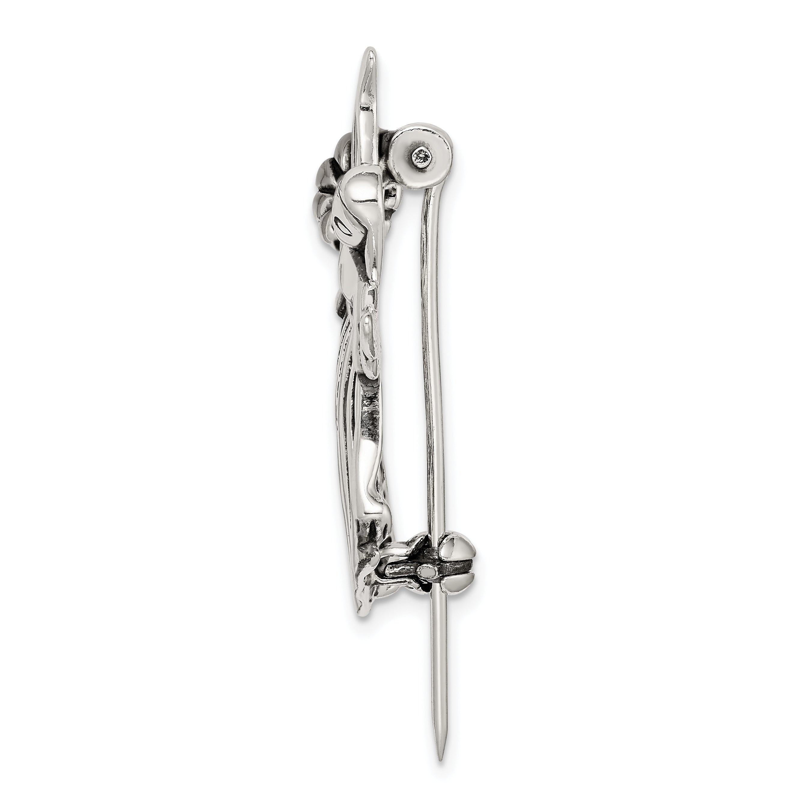 Sterling Silver 925 Antique Angel Pin with Floral Elegance
