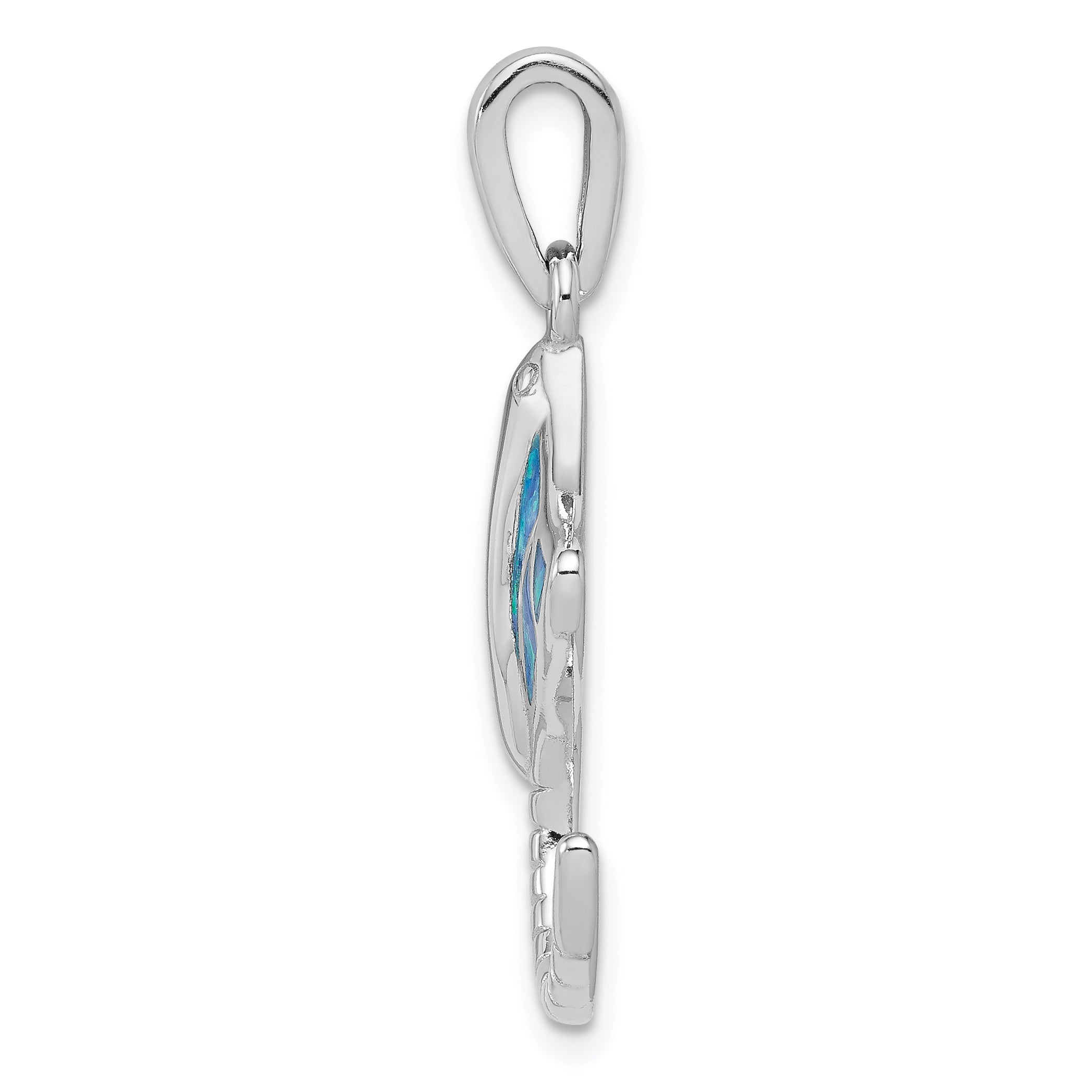Sterling Silver Rhodium Created Blue Opal Manta Ray Pendant Secondary image