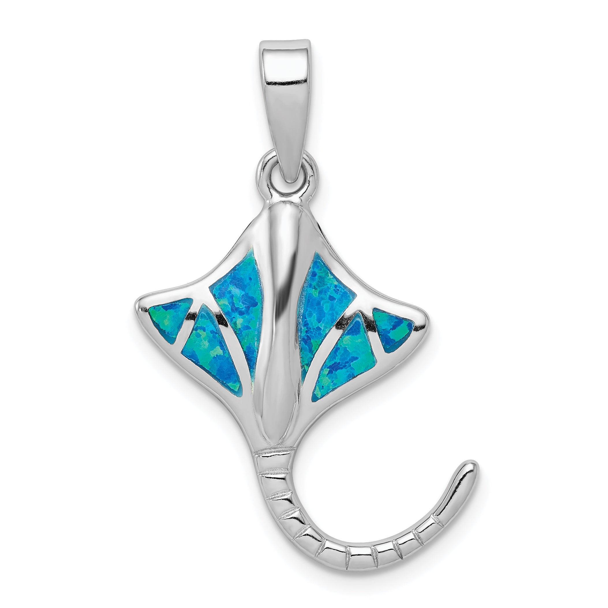 Sterling Silver Rhodium Created Blue Opal Stingray Pendant Main image