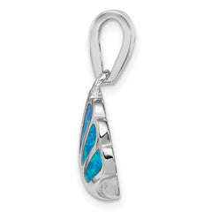 Sterling Silver Rhodium Created Blue Opal Oyster Pendant