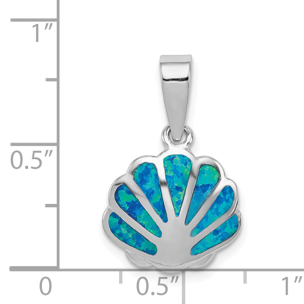 Sterling Silver Rhodium Created Blue Opal Oyster Pendant