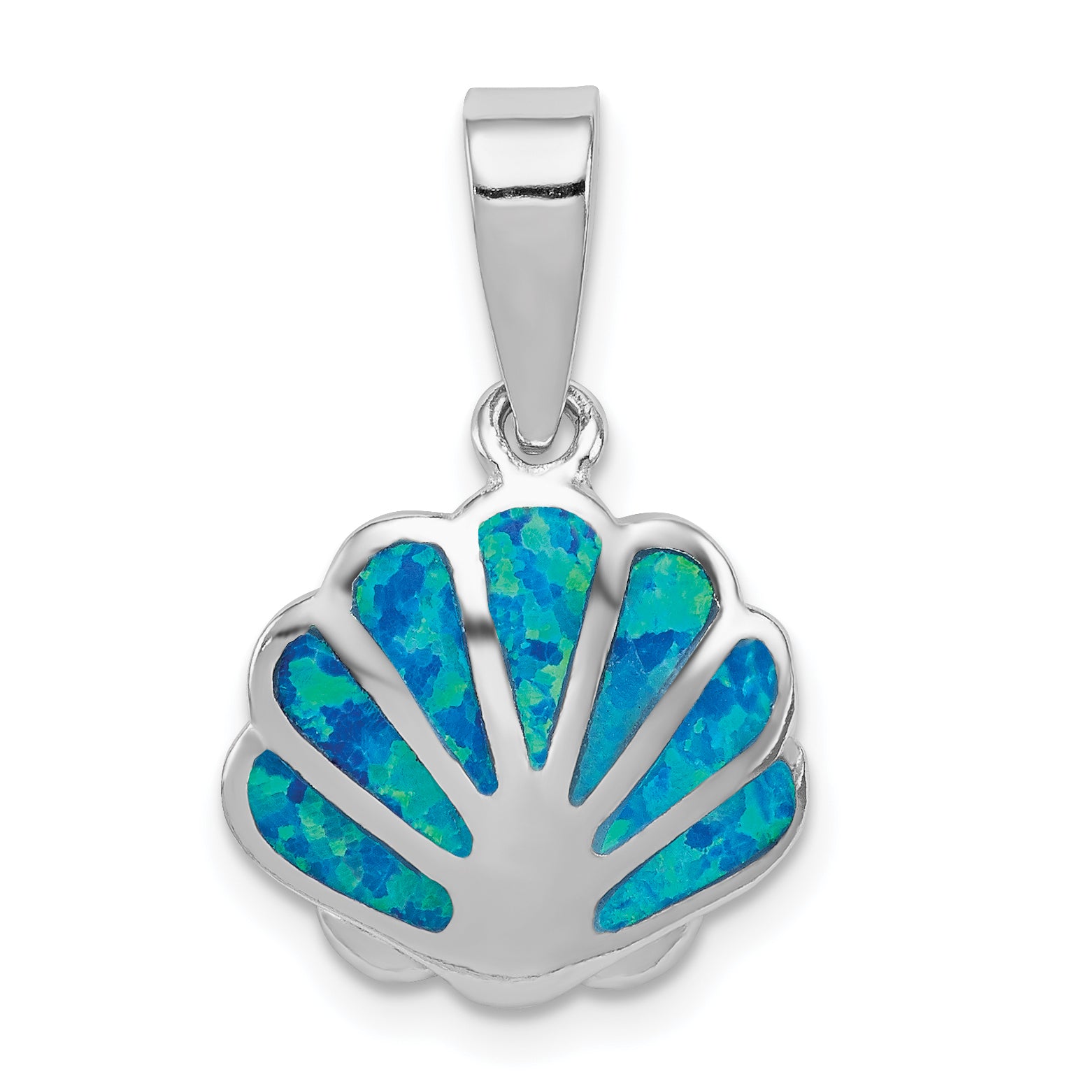 Sterling Silver Rhodium-plated Polished Created Blue Opal Oyster Pendant