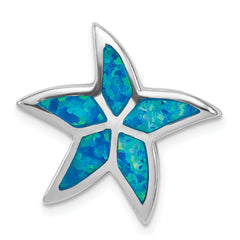 Sterling Silver Rhodium Created Blue Opal Starfish Slide