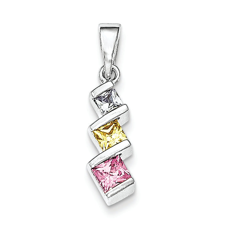 Sterling Silver Polished White,Yellow,Pink CZ Pendant